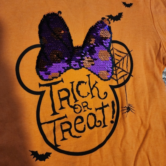 Disney Halloween Orange Long Sleeve Tee T-Shirt Minnie Mouse Sequin Bow Girls XS - Picture 4 of 8